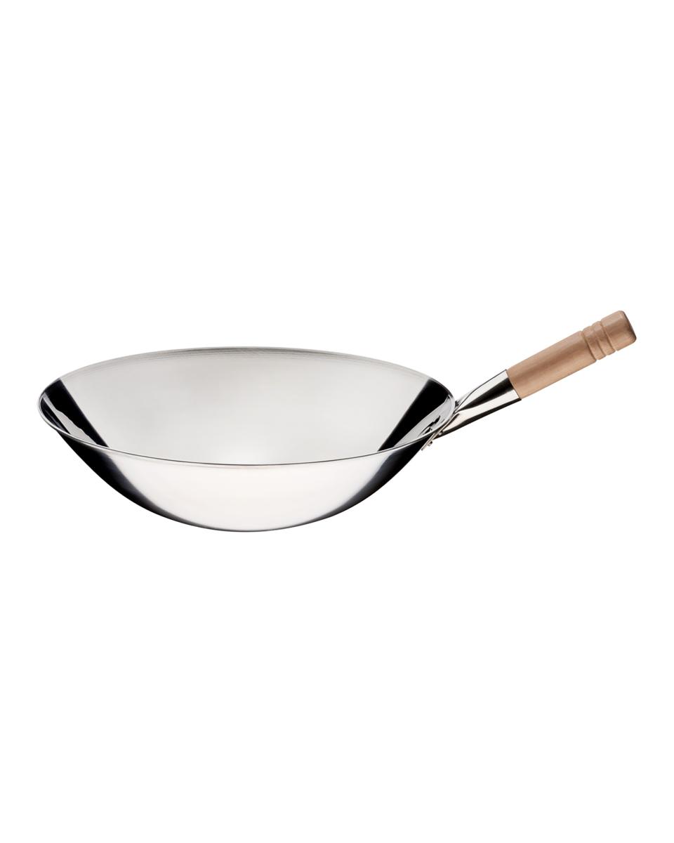Wok - Ø40 x H 12 CM - Acier - Poli - Manche Bois - G-Line