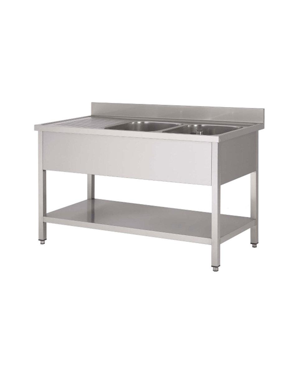 Table de rinçage traiteur en acier inoxydable - 2 plateaux à droite - Avec châssis - Démontable - G-Line