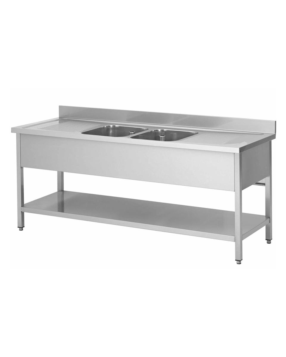 Table de rinçage traiteur en acier inoxydable - 2 plateaux au milieu - Avec support de fond - Démontable - G-Line