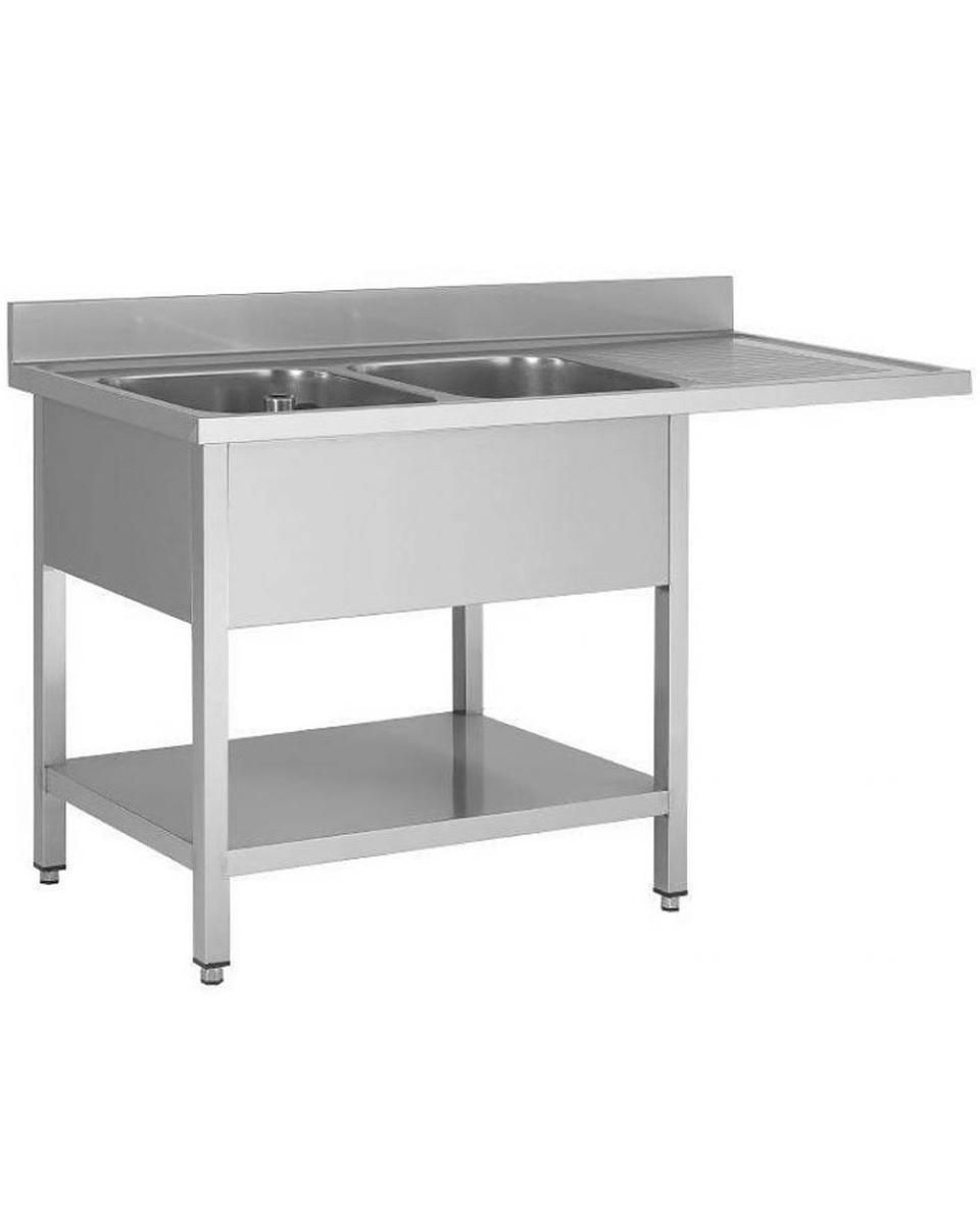 Table de rinçage en acier inoxydable pour lave-vaisselle - 2 plateaux à gauche - avec support de fond - démontable - G-Line