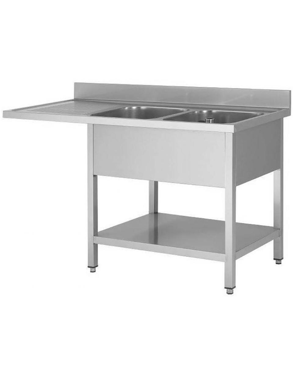 Table de rinçage en acier inoxydable pour lave-vaisselle - 2 plateaux à droite - avec support de fond - démontable - G-Line