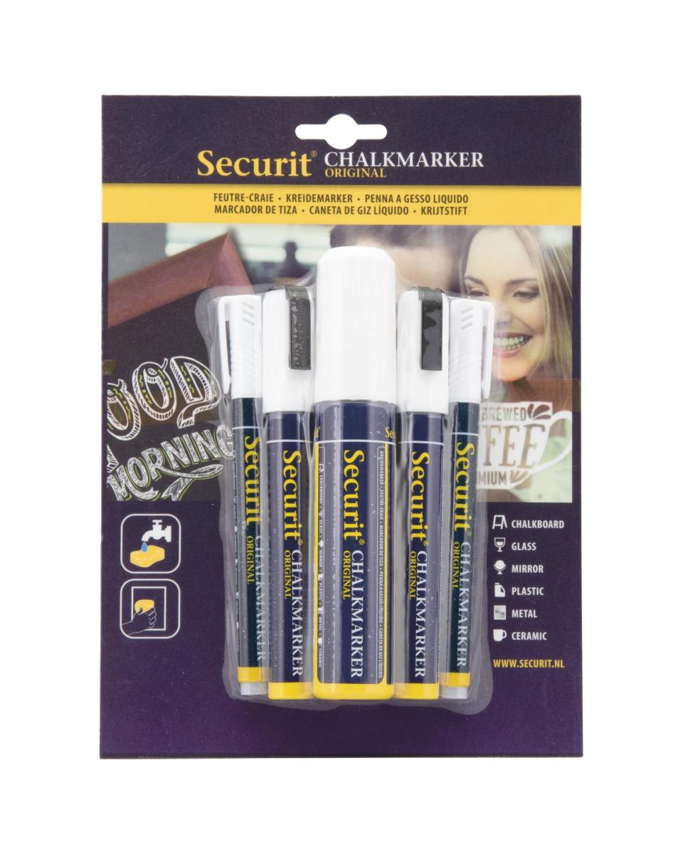 Set de marqueurs à craie - 5 pièces - Blanc - Securit - BL-SMAMIX-V5-WT