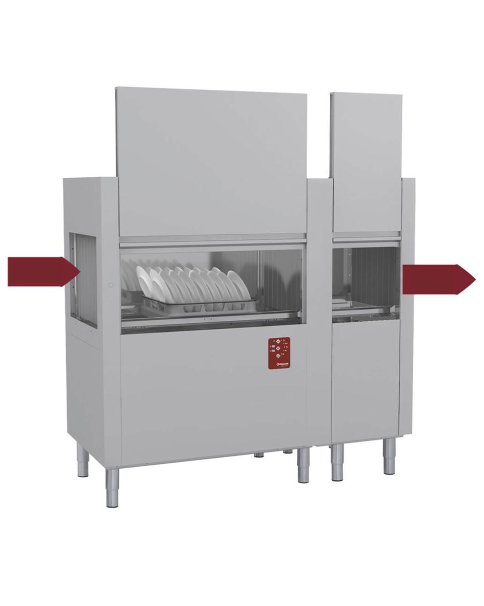 Lave-vaisselle à transport de paniers - Panier 50 x 50 CM - 200 Paniers/heure - 400V - H 161,5 x 170 x 77 CM - Diamant - DATIC20E/7