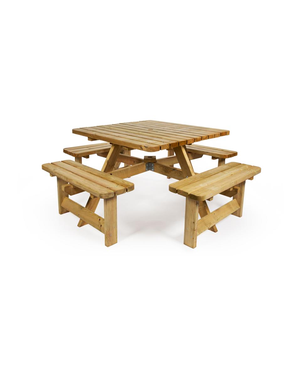 Table de pique-nique - Qualité lourde - Carrée - 220 x 220 CM - Bois - G-Line