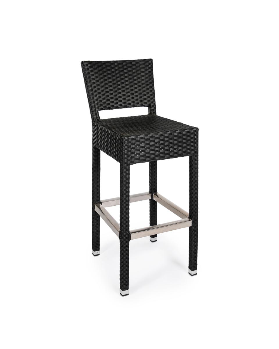 Tabouret de Bar Terrasse - Mezza - Noir - Dossier - Tressage Plat - G-Line