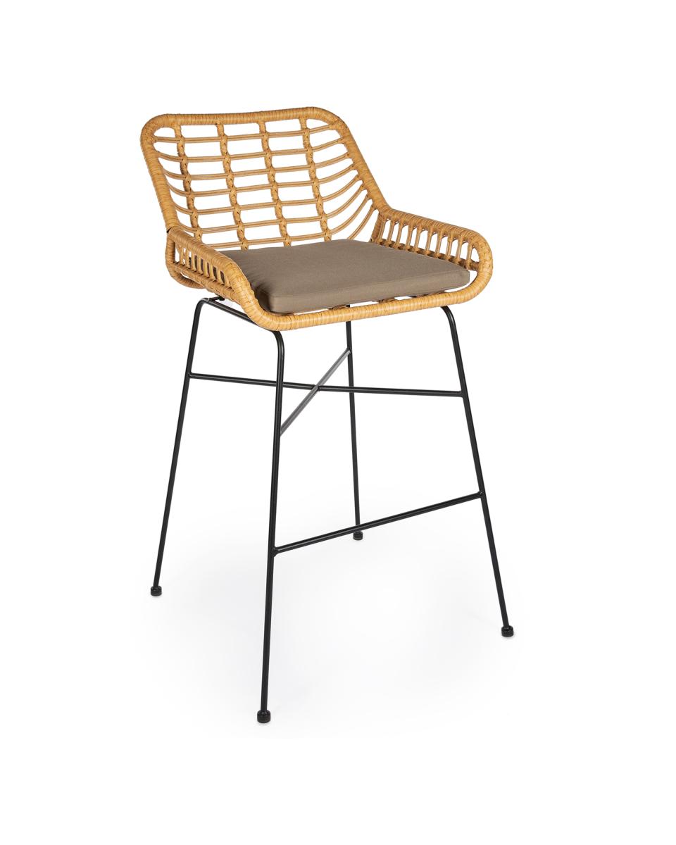 Tabouret de bar de terrasse - Rotin - Naturel - Coussin inclus - G-Line