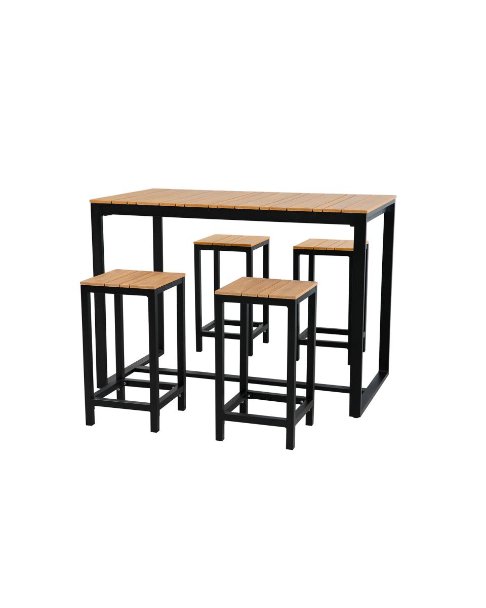 Salon de bar de terrasse - Mi-haut - Structure aluminium anthracite - Plateau polywood - 130 x 70 x H 92 / 63 CM - G-Line