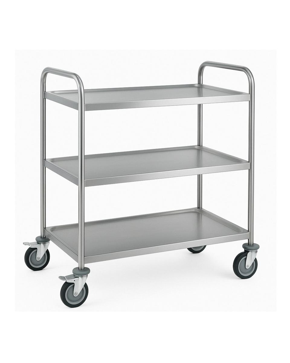 Chariot de service en inox - 3 niveaux - Soudé extra robuste - G-Line