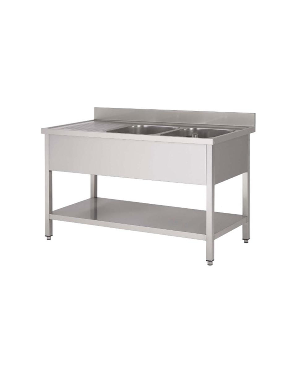 Table de rinçage traiteur en acier inoxydable - 2 plateaux à droite - Avec châssis - Démontable - G-Line