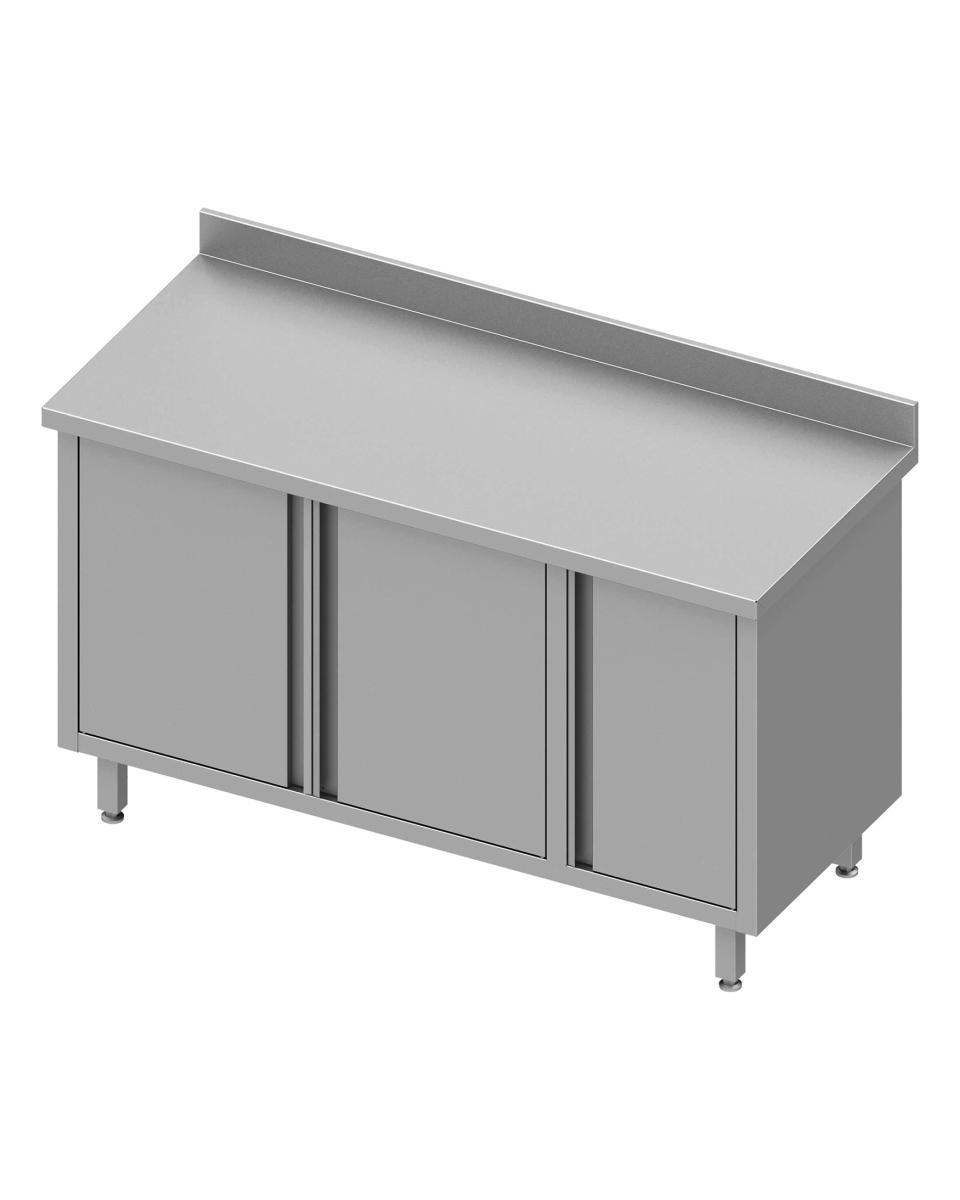 Table de travail fermée en inox - Portes battantes - Armoire à droite - Rebord relevé 10 cm - G-Line