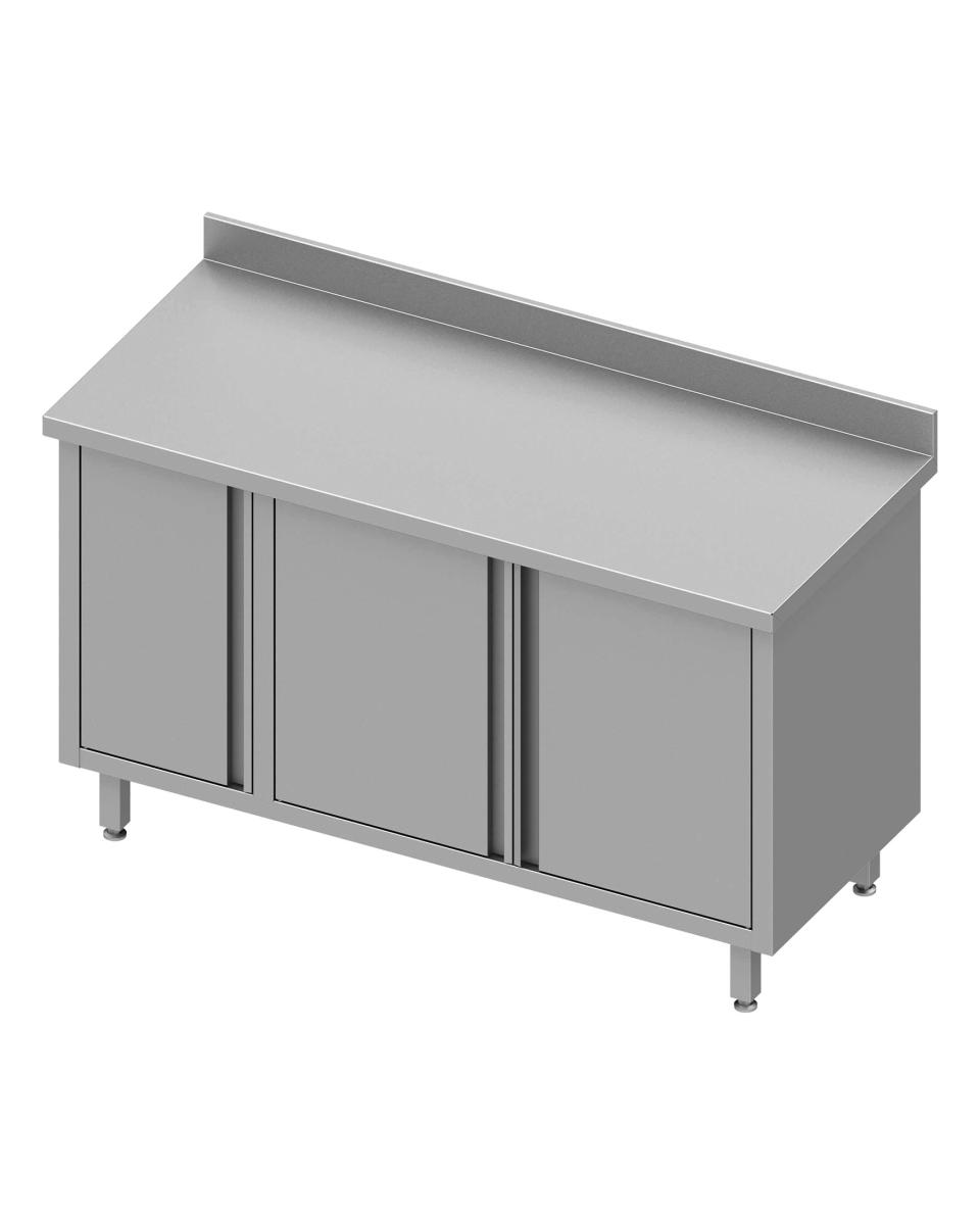 Table de travail fermée en inox - Portes battantes - Armoire à gauche - Rebord relevé 10 cm - G-Line