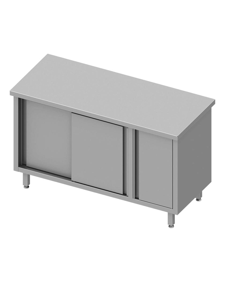 Table de travail fermée en inox - Portes coulissantes - Armoire à gauche - Rebord relevé 10 cm - G-Line