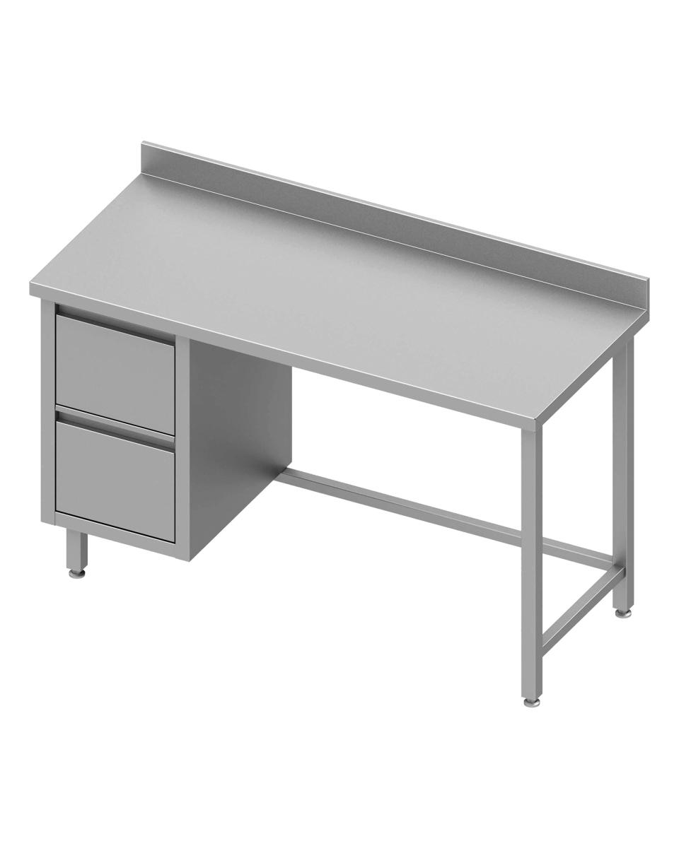 Table de travail en inox - Sans étagère inférieure - Rebord relevé 10 cm - 2 tiroirs à gauche - G-Line