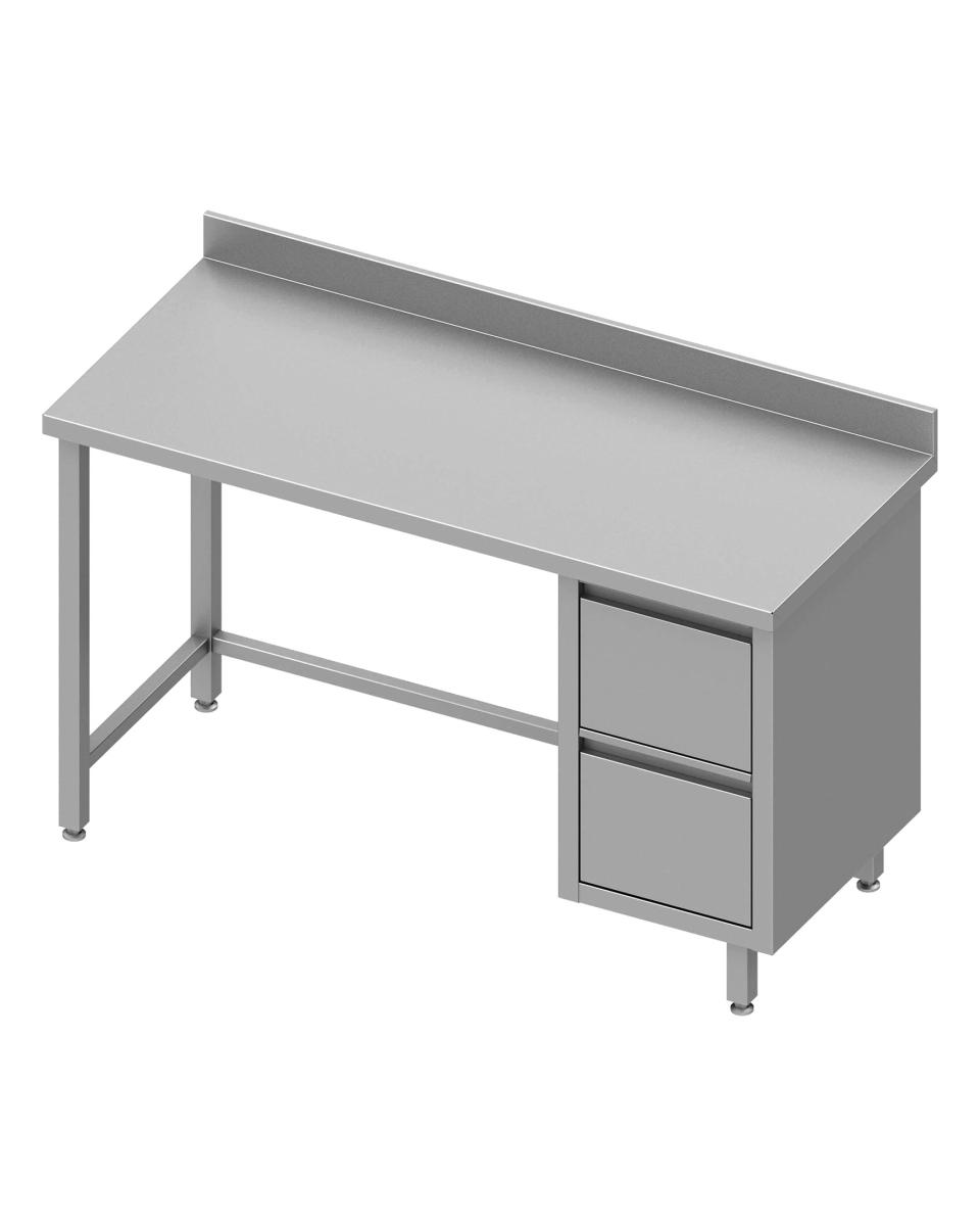 Table de travail en inox - Sans étagère inférieure - Rebord relevé 10 cm - 2 tiroirs à droite - G-Line