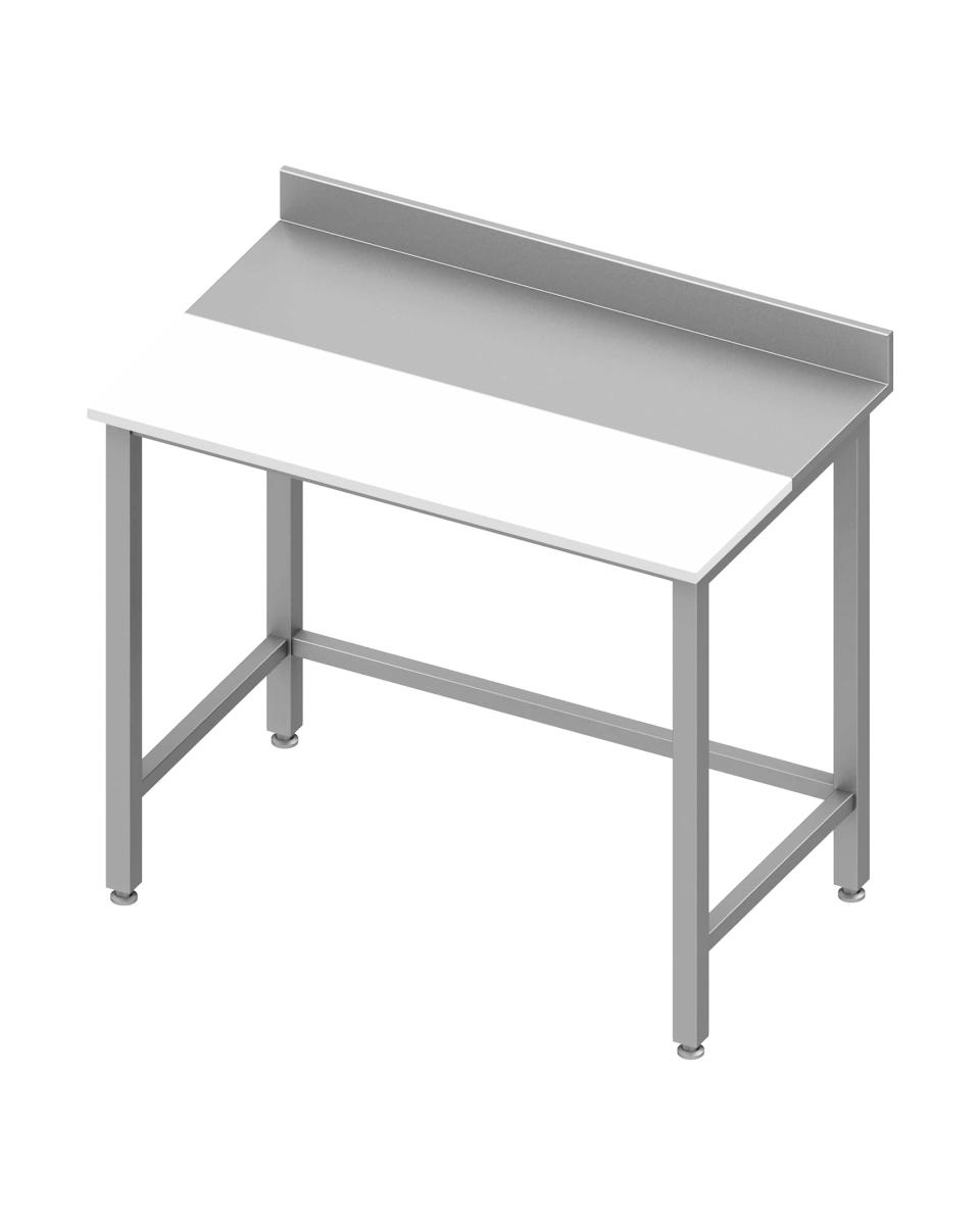 Table de travail en inox - Plateau en polyéthylène partiel - Blanc - Sans étagère inférieure - Rebord relevé 10 cm - G-Line