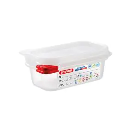 Boîte alimentaire - 1/9 GN - 0,6 Litre - H 6,5 x 17,6 x 10,8 CM - Polypropylène - Transparent - -40°C / +95°C - Hermétique Verrouillable - Araven - 962394