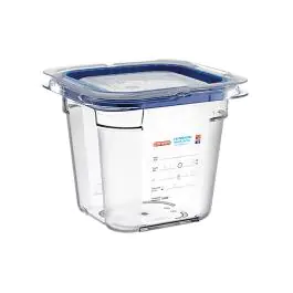 Boîte Alimentaire - 1/6 GN - 1.9 Litre - H 15 x 17.6 x 16.2 CM - Polycarbonate - Transparent - -40°C / +99°C - Avec Bordure Silicone - Araven - 962462