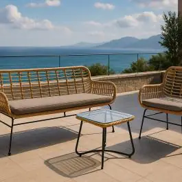 Table d'appoint de patio Janeiro - Plateau en verre - Naturel - Rotin - G-Line