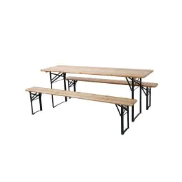 Bierbank Set - Inklapbaar Zwart Onderstel - Naturel - B 220 x D 70 CM - G-Line