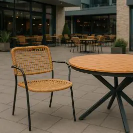 Table de terrasse ronde standard - Plateau en contreplaqué - Piètement en aluminium - Ø 150 x H 74 cm - G-Line