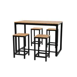 Ensemble bar de terrasse - Semi-hauteur - Plateau en polywood - Aspect bois - Aluminium - H 92 x L 130 x P 70 cm - G-Line