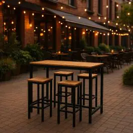 Ensemble bar de terrasse - Semi-hauteur - Plateau en polywood - Aspect bois - Aluminium - H 92 x L 130 x P 70 cm - G-Line