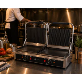 Contactgrill - Dubbel - Glad / RIbbel - RVS - 2 x 230V - G-Line